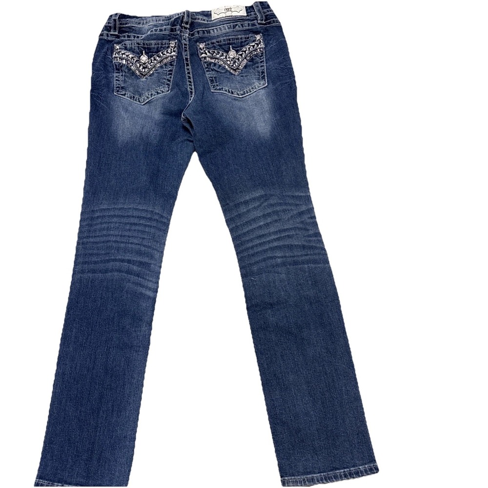 Miss Me Jeans Women's Mid‎ Rise Easy Straight Bling Embellished Denim Sz 29